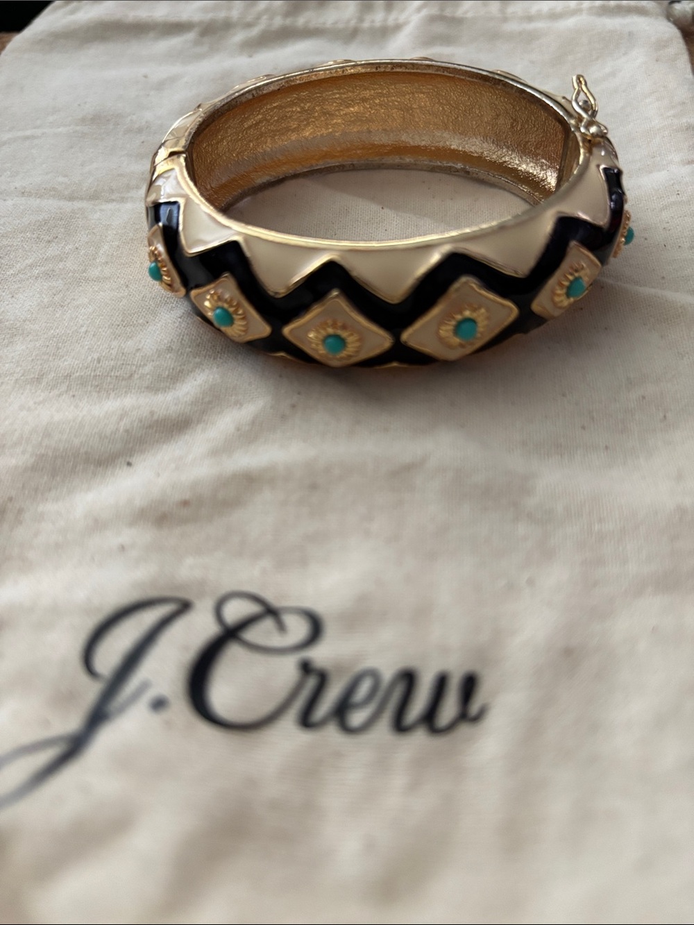 J. Crew Black and Turquoise Gold-Tone Chevron Bangle